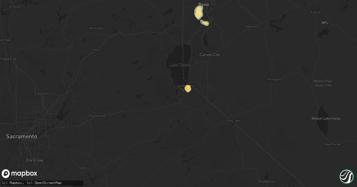 Hail map in South Lake Tahoe, CA on July 8, 2015