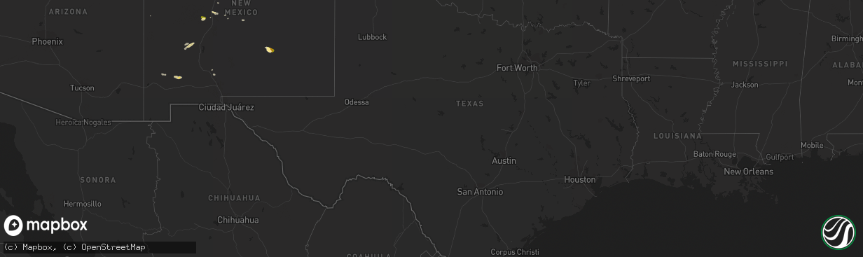 Hail map in Texas on July 8, 2015