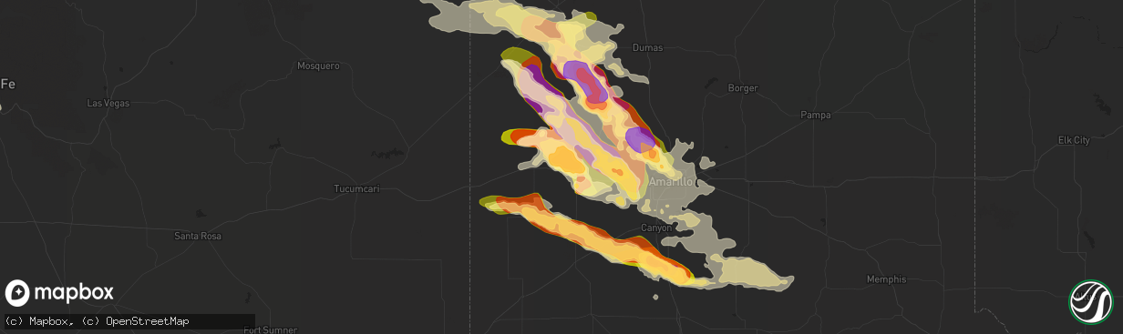 Hail map in Vega, TX on July 8, 2015