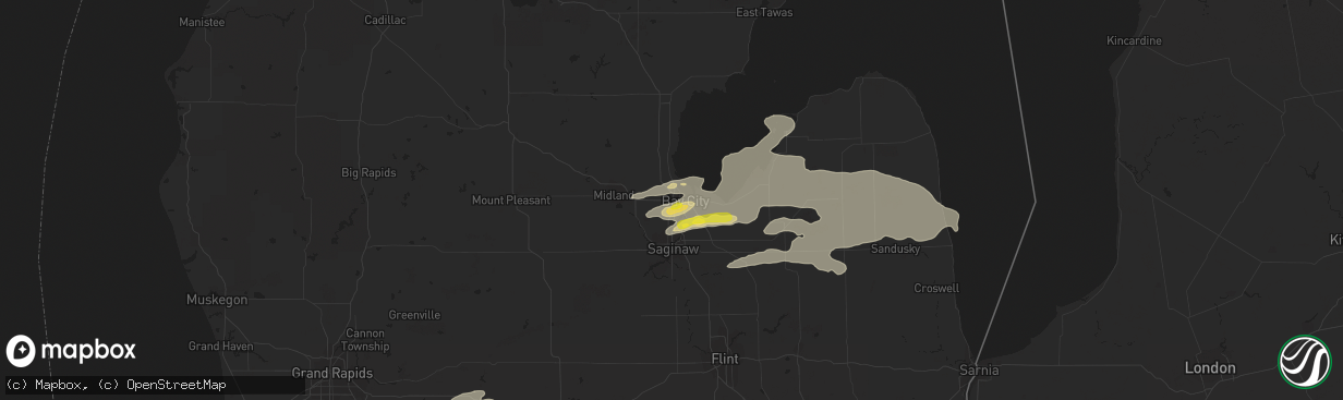 Hail map in Bay City, MI on July 8, 2016