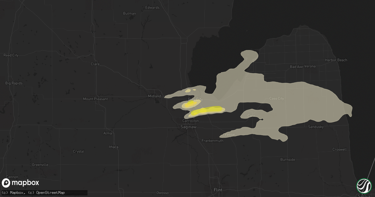 Hail map in Bay City, MI on July 8, 2016