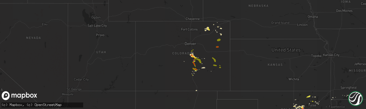 Hail map in Colorado on July 8, 2016