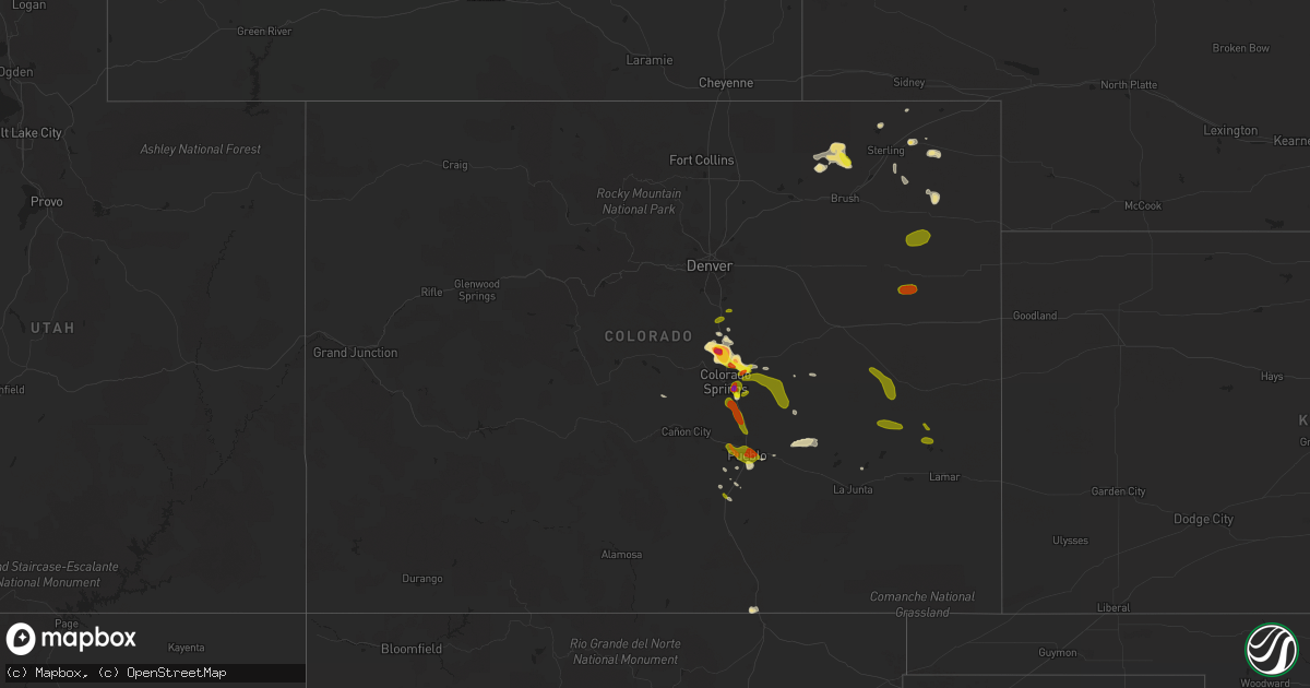 Hail map in Colorado on July 8, 2016
