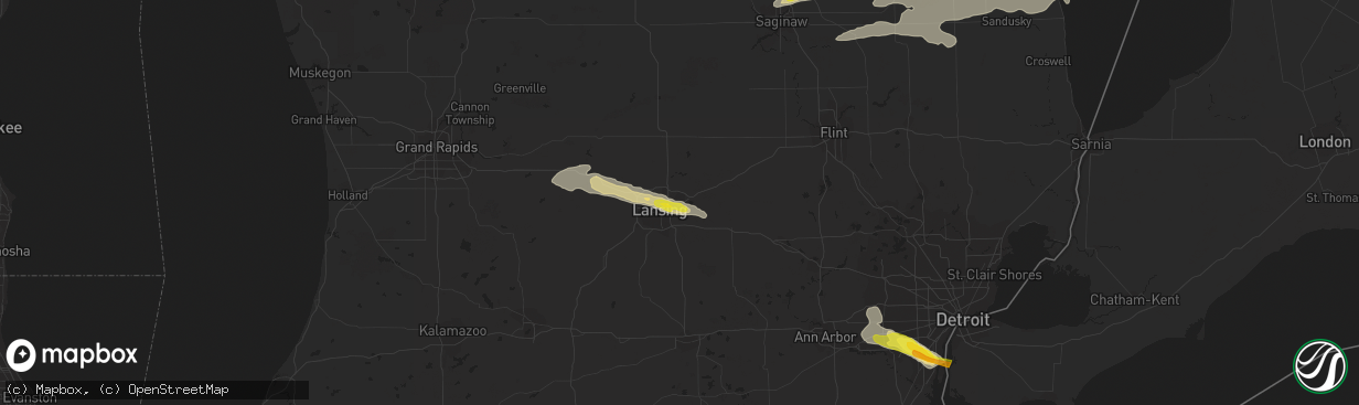 Hail map in East Lansing, MI on July 8, 2016