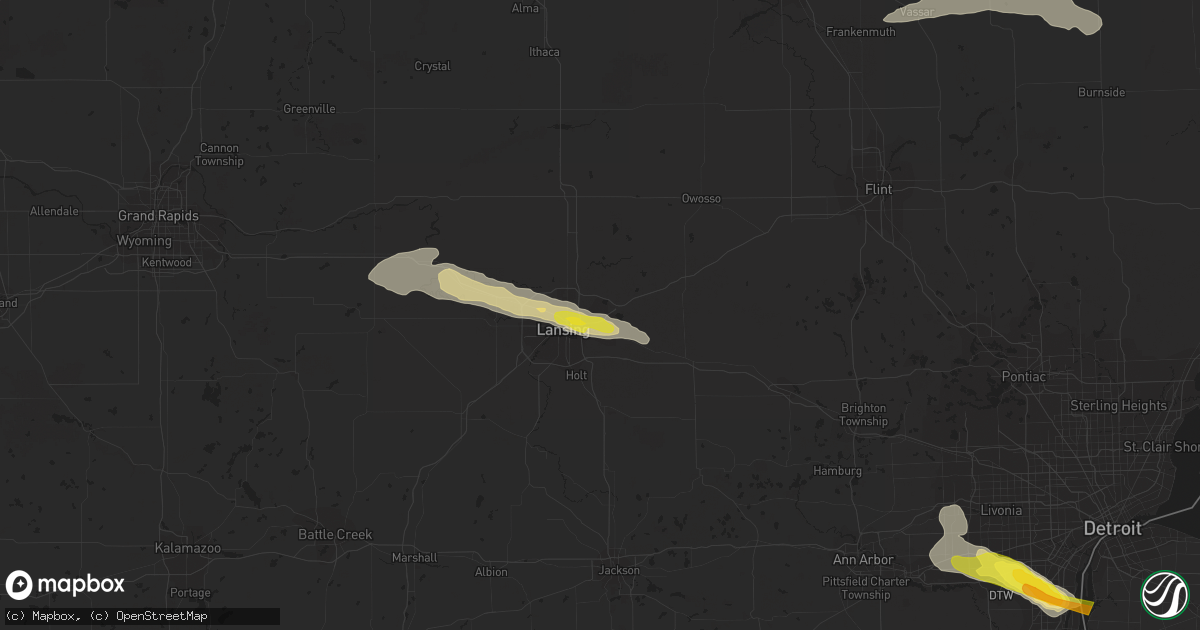 Hail map in East Lansing, MI on July 8, 2016