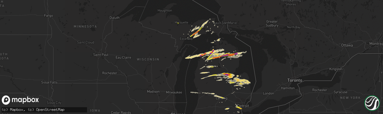 Hail map in Michigan on July 8, 2016