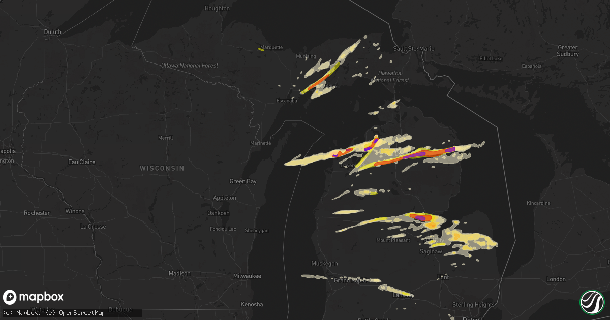 Hail map in Michigan on July 8, 2016