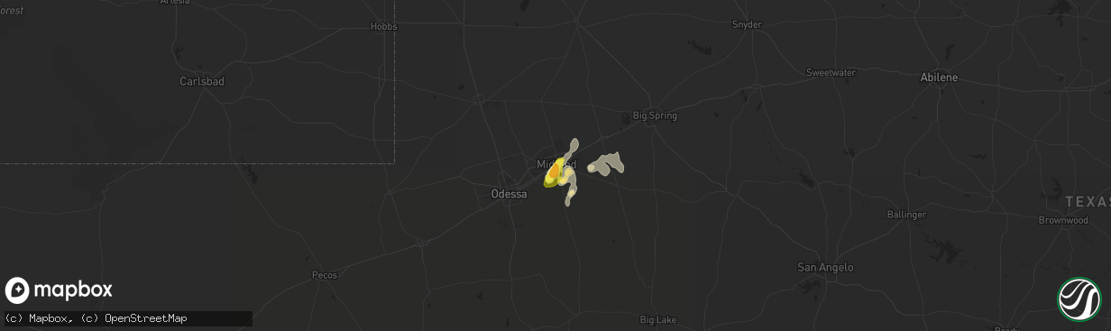 Hail map in Midland, TX on July 8, 2016