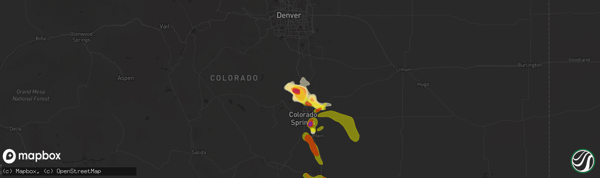 Hail map in Monument, CO on July 8, 2016