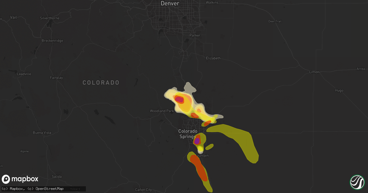 Hail map in Monument, CO on July 8, 2016