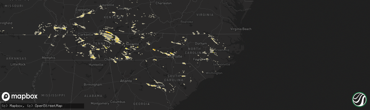 Hail map in North Carolina on July 8, 2016