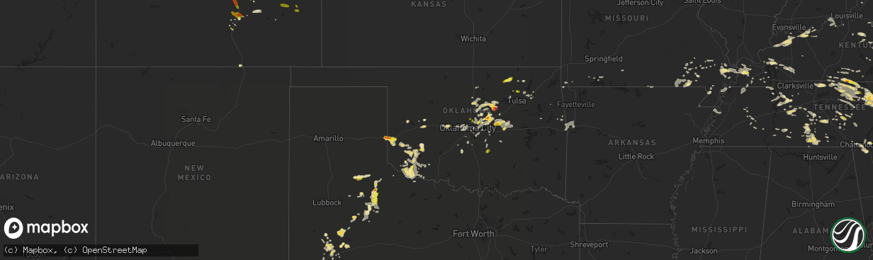 Hail map in Oklahoma on July 8, 2016