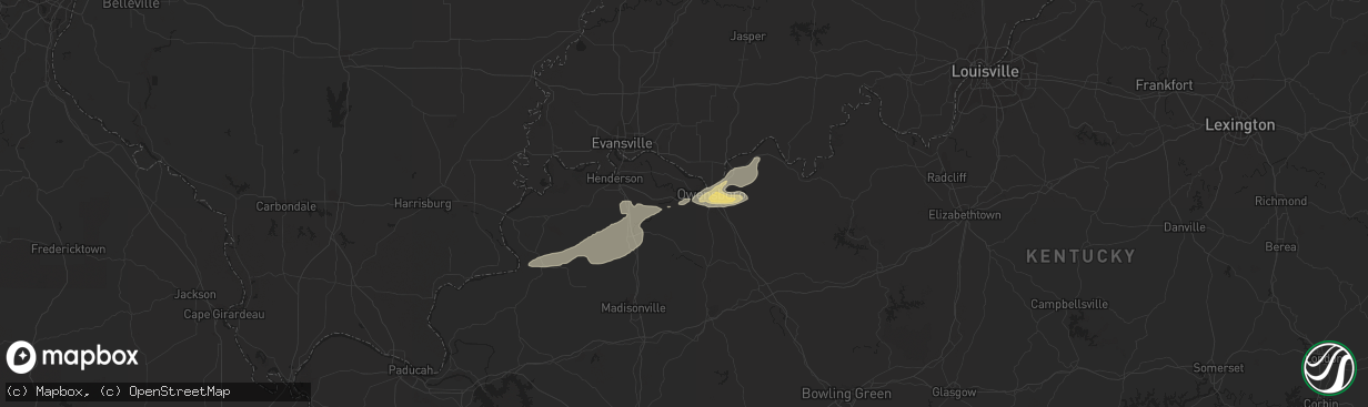 Hail map in Owensboro, KY on July 8, 2016