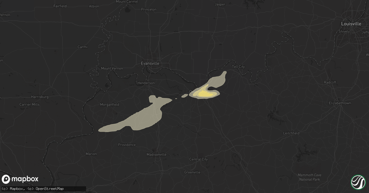 Hail map in Owensboro, KY on July 8, 2016