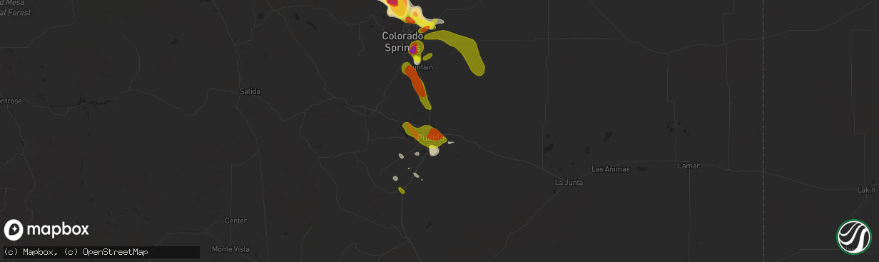 Hail map in Pueblo, CO on July 8, 2016