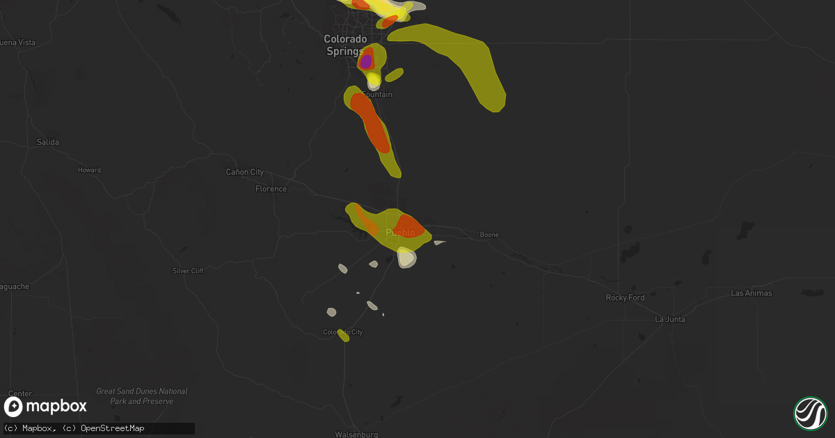 Hail map in Pueblo, CO on July 8, 2016