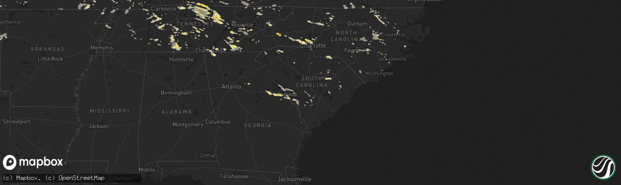 Hail map in South Carolina on July 8, 2016