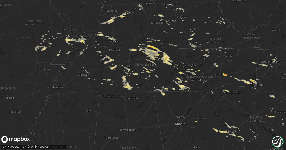 Hail map in Tennessee on July 8, 2016