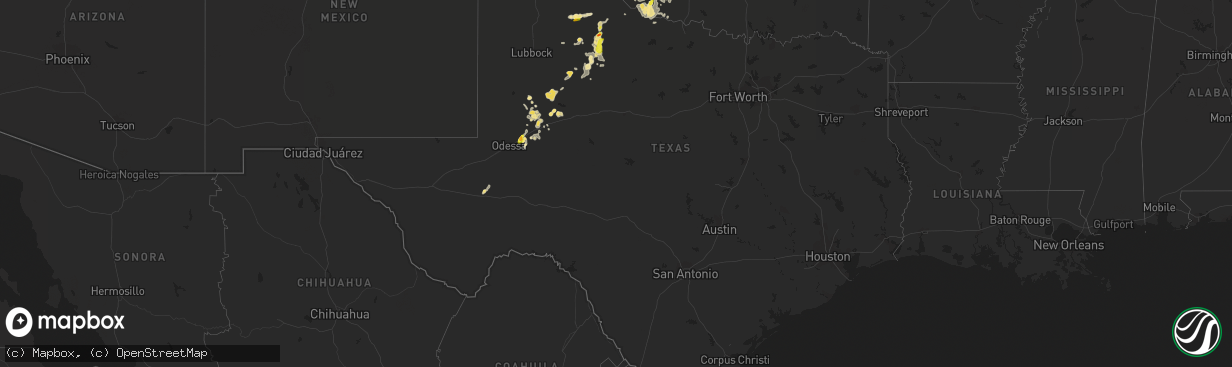 Hail map in Texas on July 8, 2016