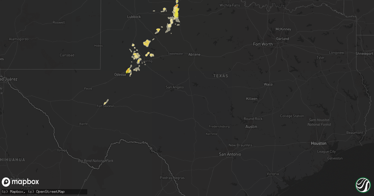 Hail map in Texas on July 8, 2016