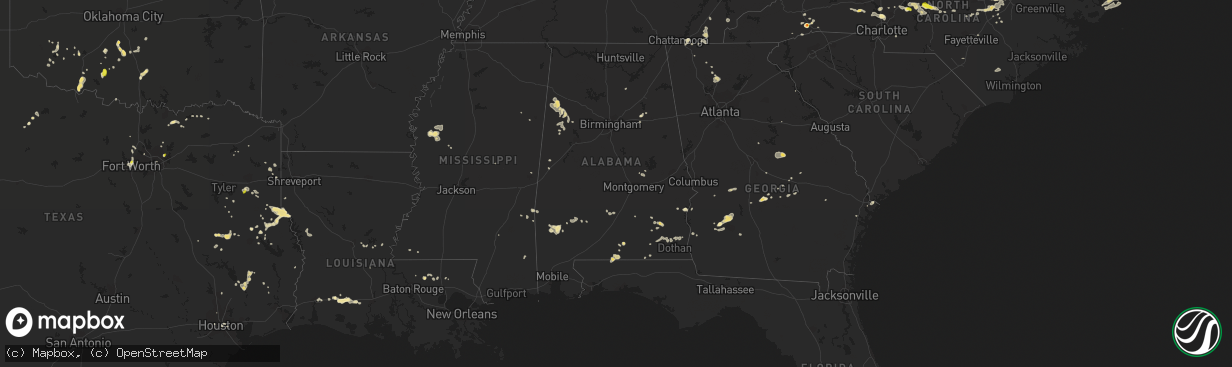 Hail map in Alabama on July 8, 2017