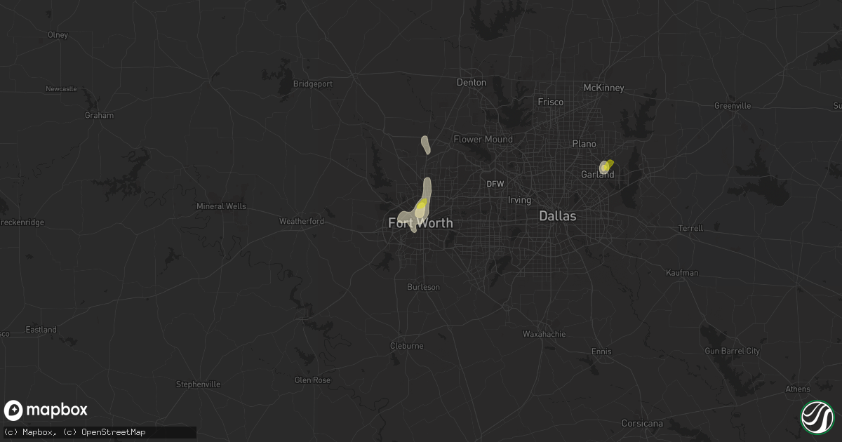 Hail map in Fort Worth, TX on July 8, 2017