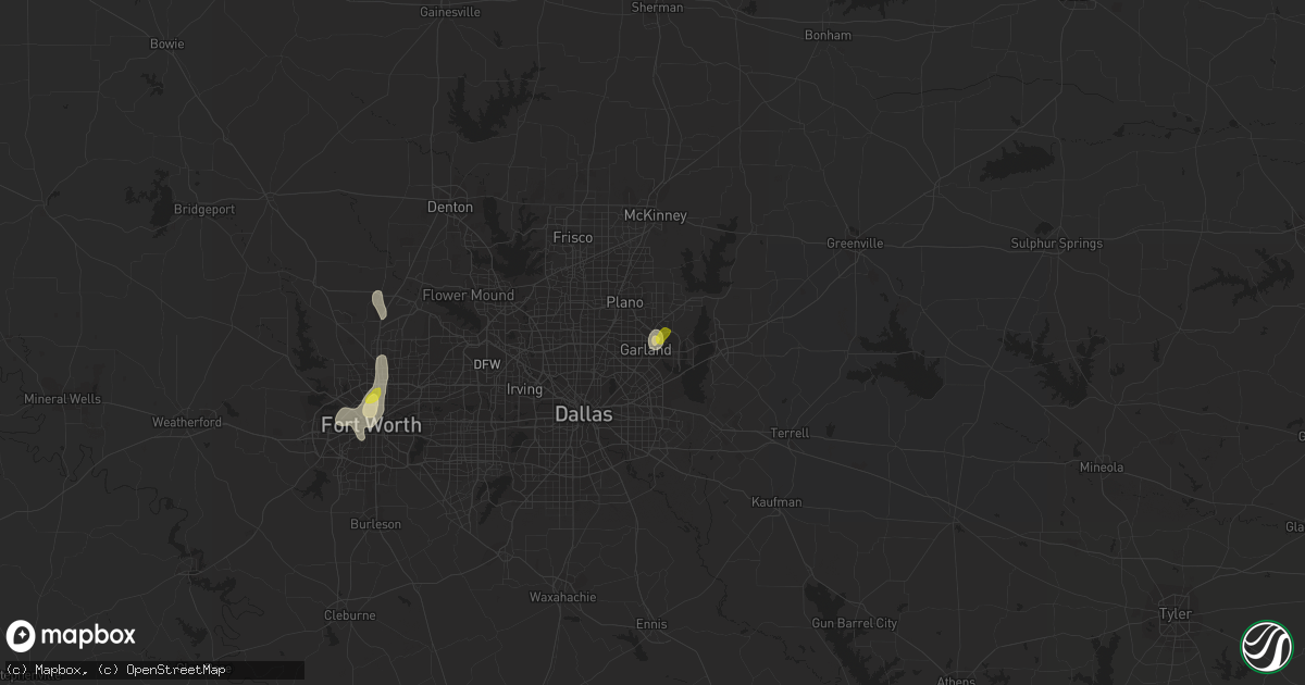 Hail map in Garland, TX on July 8, 2017