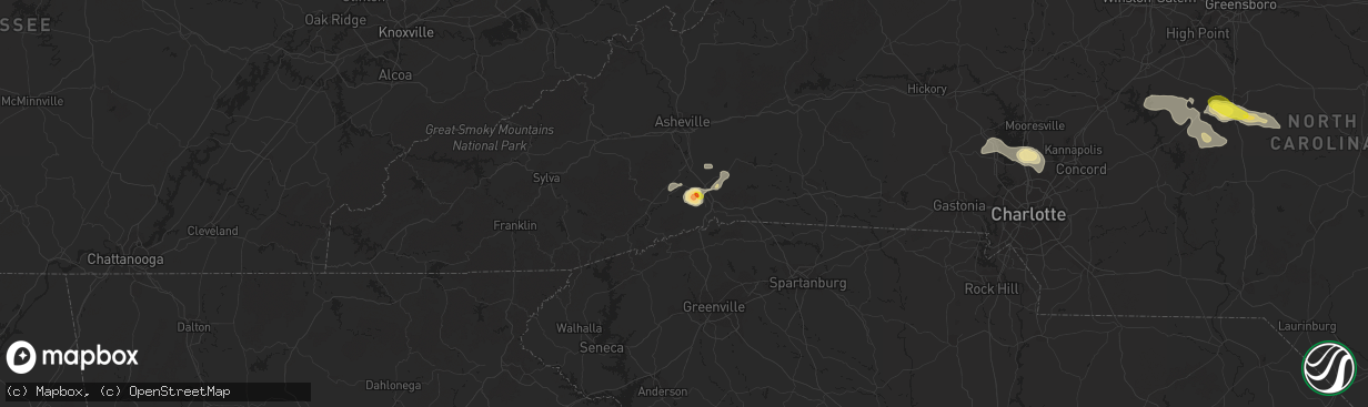 Hail map in Hendersonville, NC on July 8, 2017