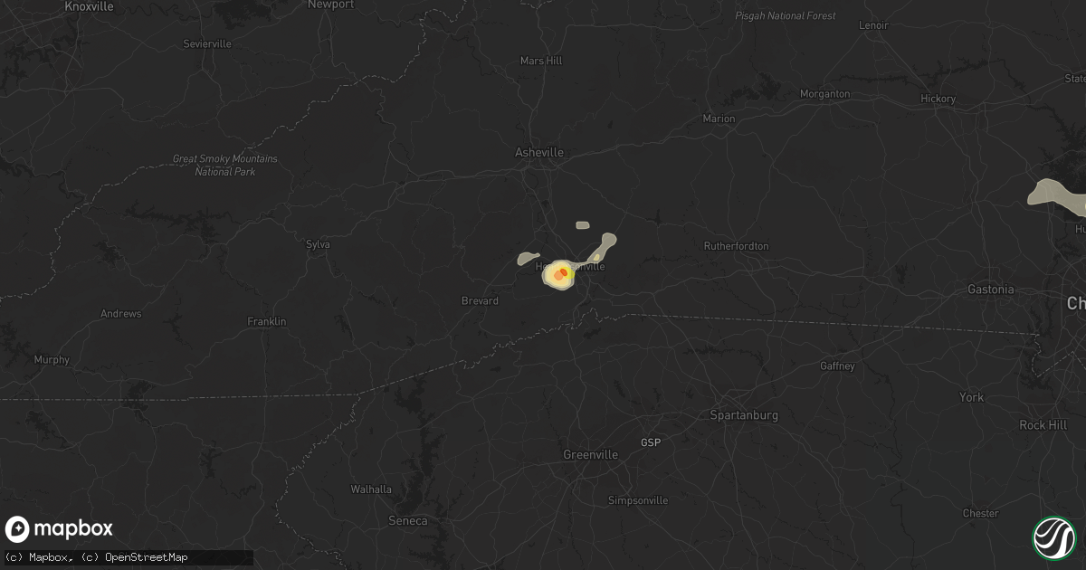 Hail map in Hendersonville, NC on July 8, 2017