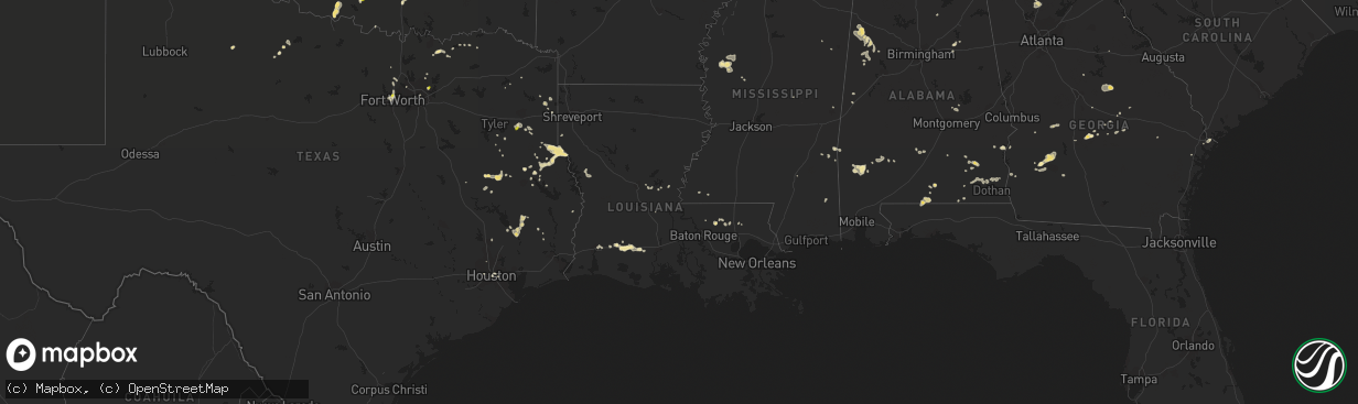 Hail map in Louisiana on July 8, 2017