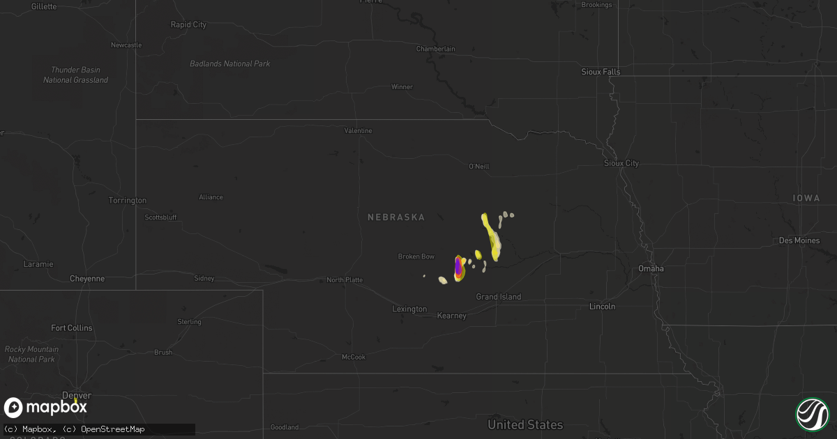 Hail map in Nebraska on July 8, 2017