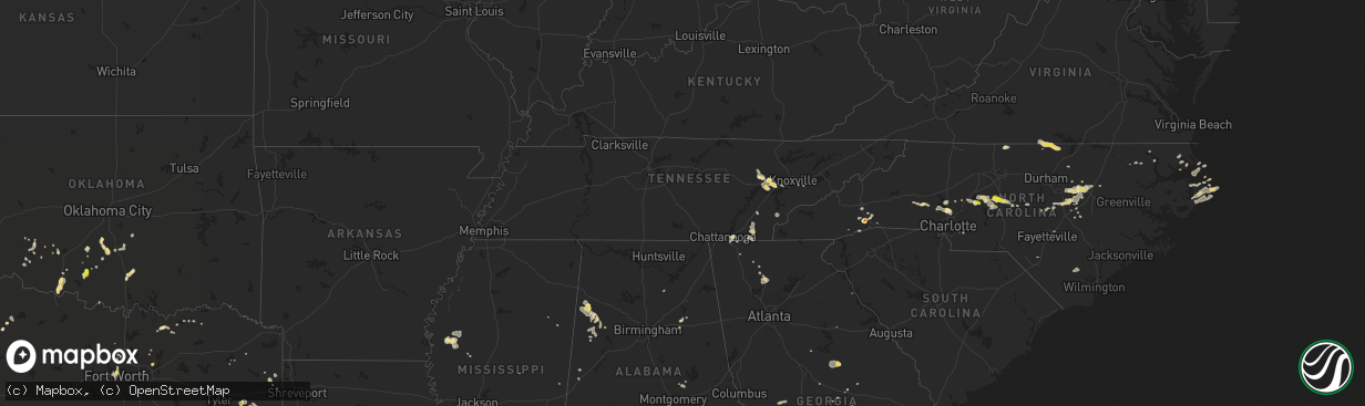 Hail map in Tennessee on July 8, 2017