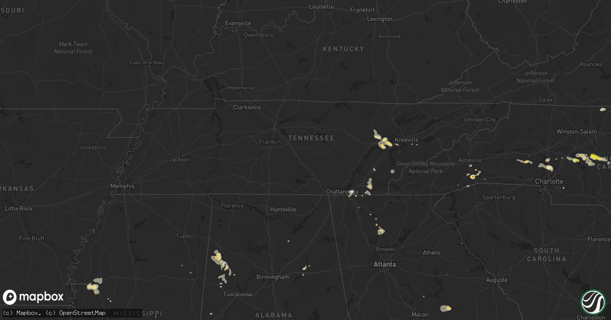 Hail map in Tennessee on July 8, 2017