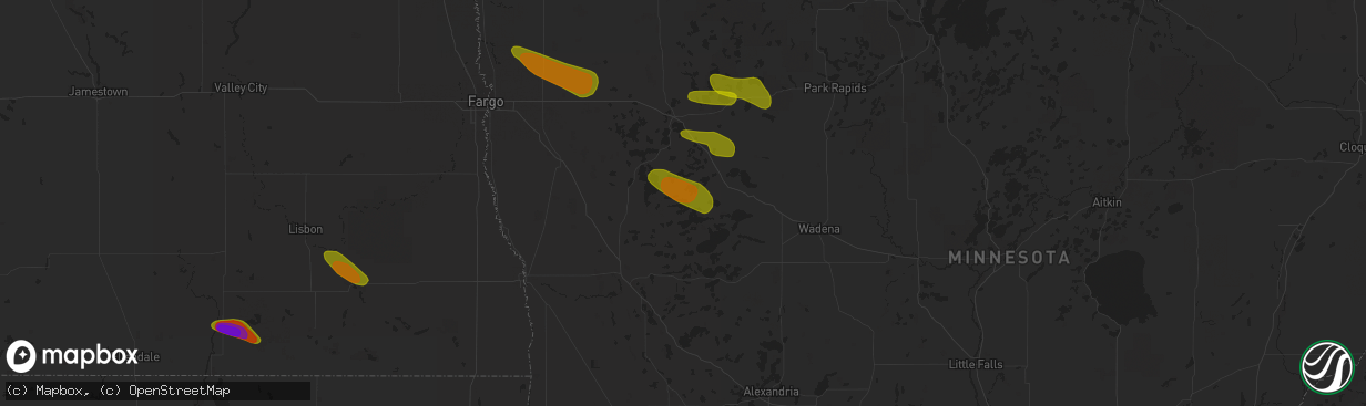 Hail map in Dent, MN on July 8, 2018