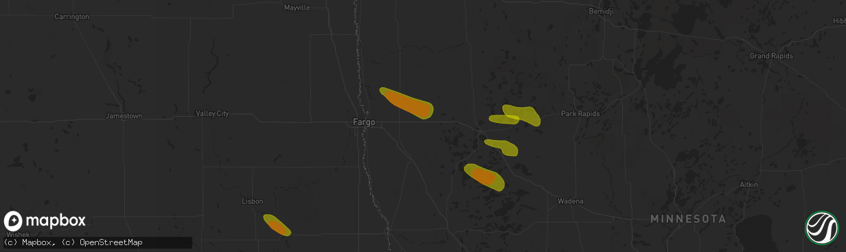 Hail map in Hawley, MN on July 8, 2018