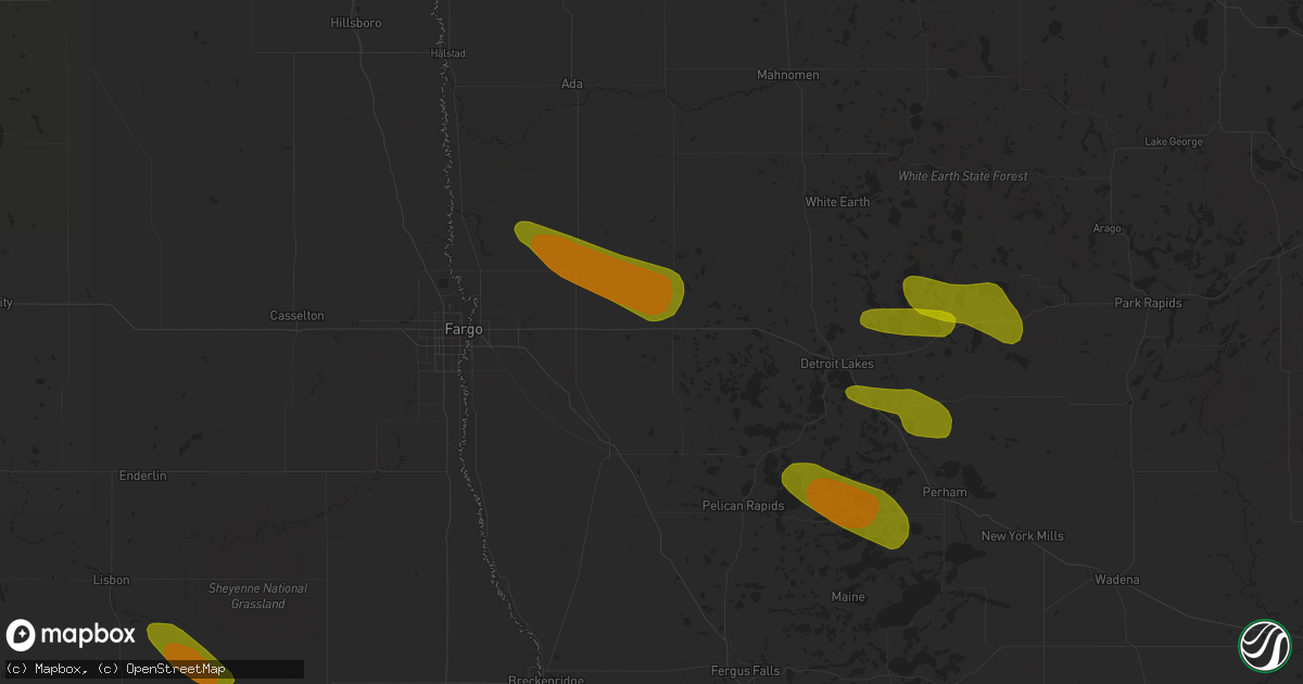 Hail map in Hawley, MN on July 8, 2018