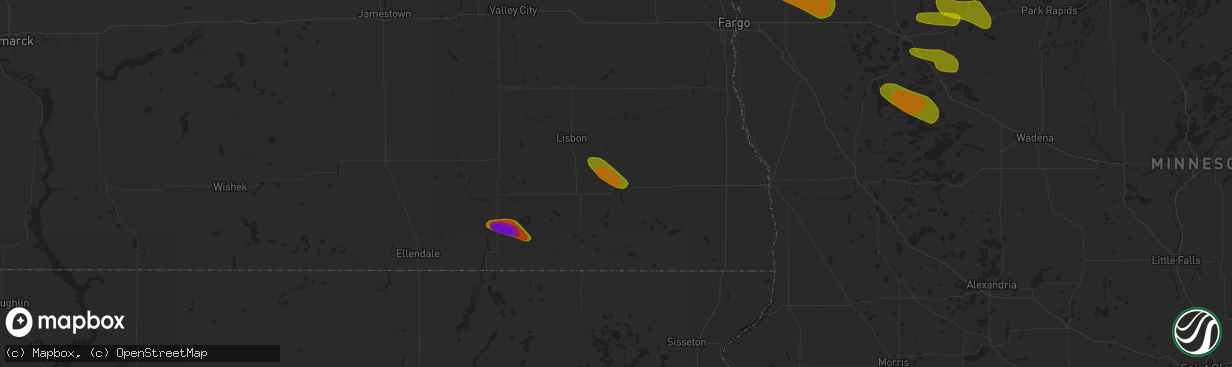 Hail map in Milnor, ND on July 8, 2018