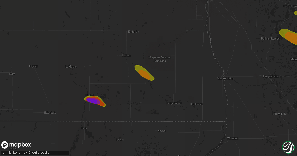 Hail map in Milnor, ND on July 8, 2018
