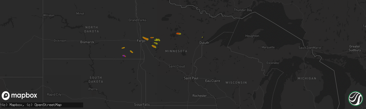 Hail map in Minnesota on July 8, 2018