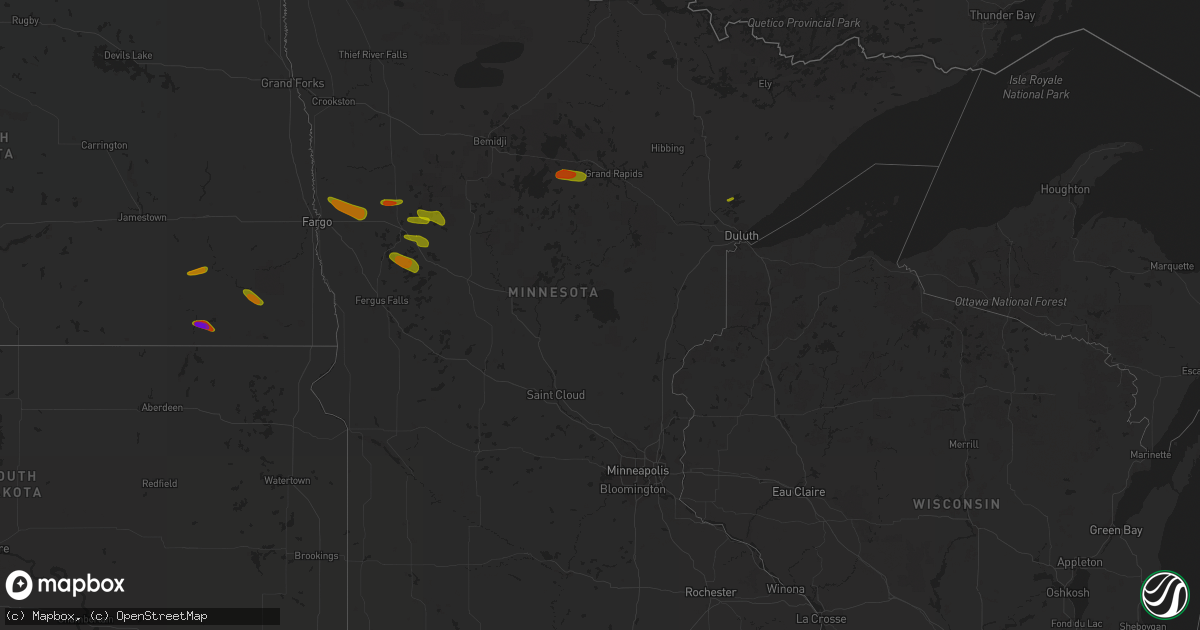 Hail map in Minnesota on July 8, 2018