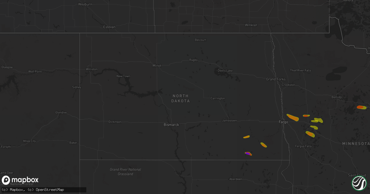 Hail map in North Dakota on July 8, 2018