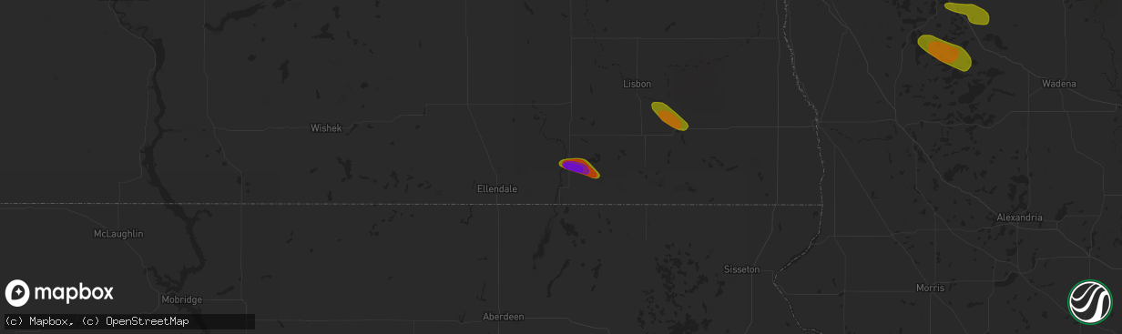 Hail map in Oakes, ND on July 8, 2018