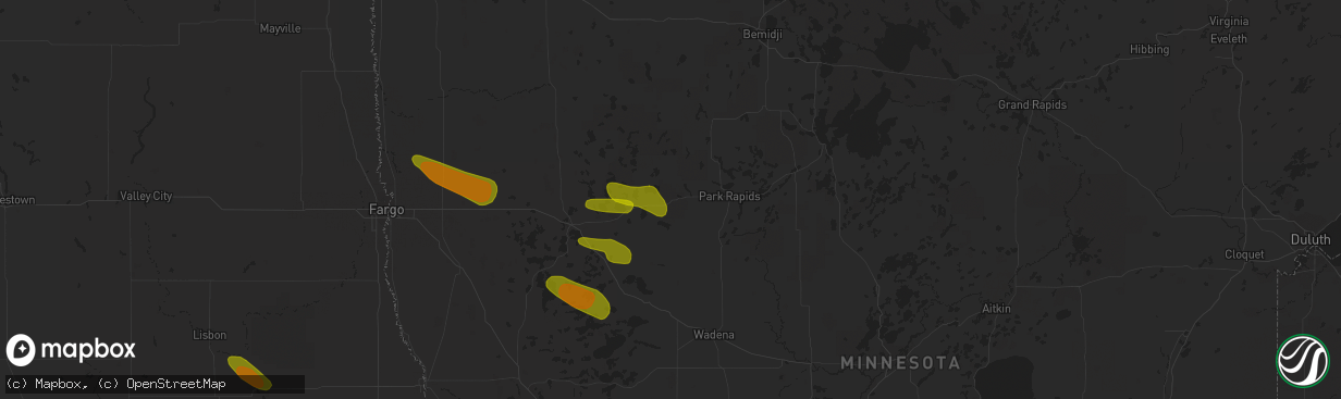 Hail map in Osage, MN on July 8, 2018