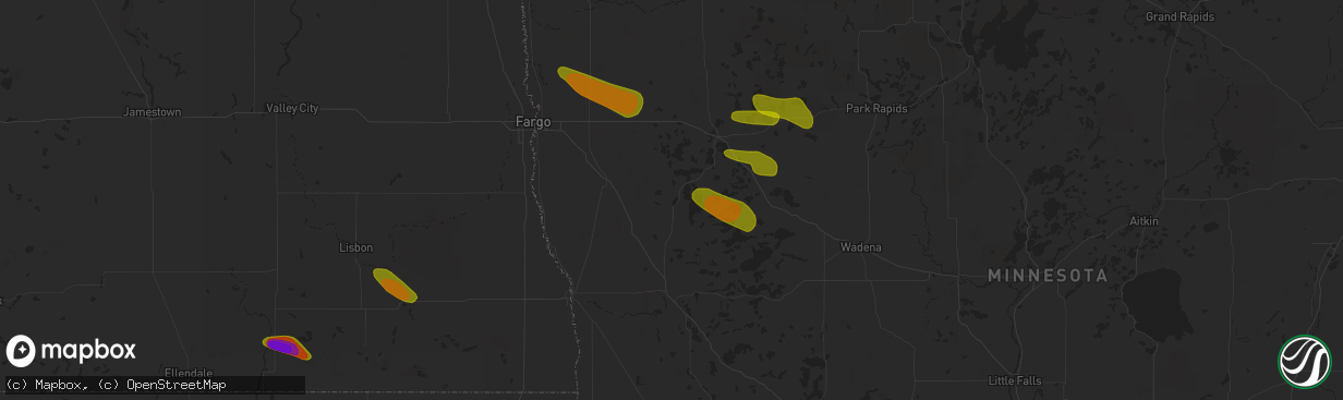 Hail map in Pelican Rapids, MN on July 8, 2018