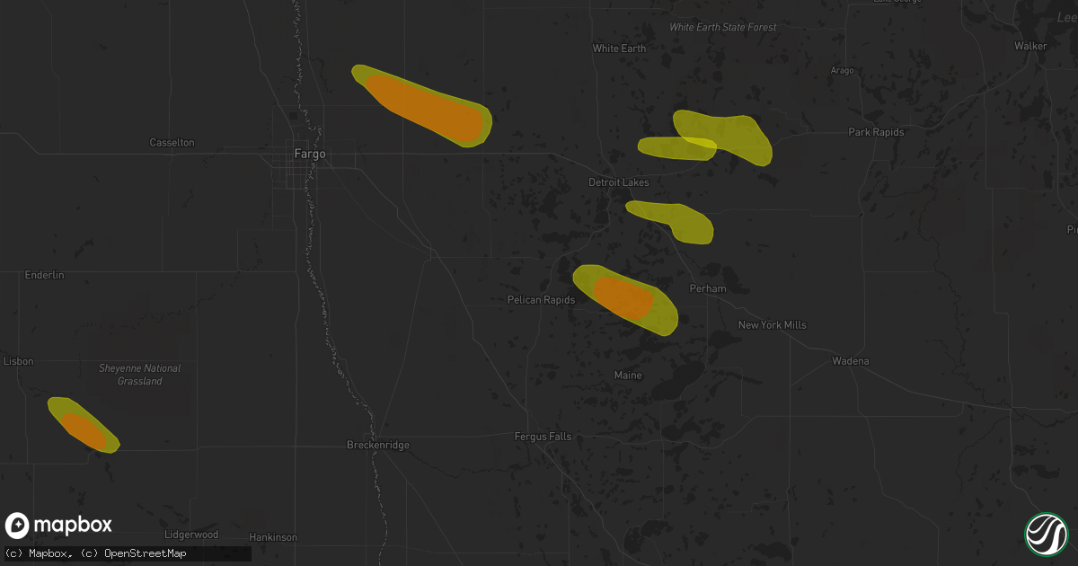 Hail map in Pelican Rapids, MN on July 8, 2018