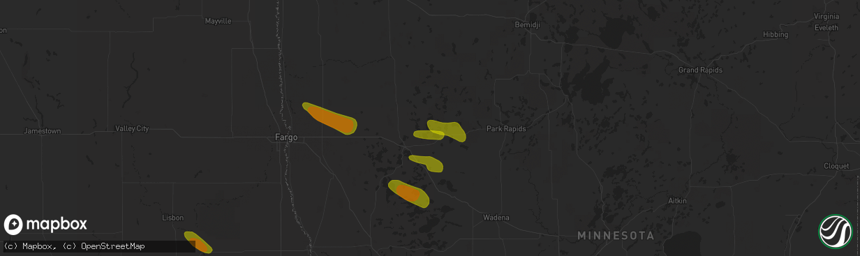 Hail map in Rochert, MN on July 8, 2018