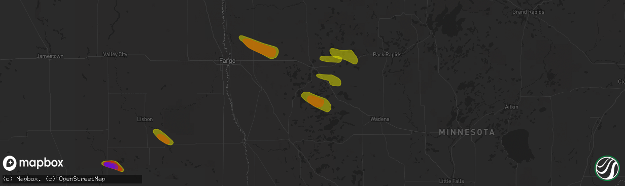 Hail map in Vergas, MN on July 8, 2018