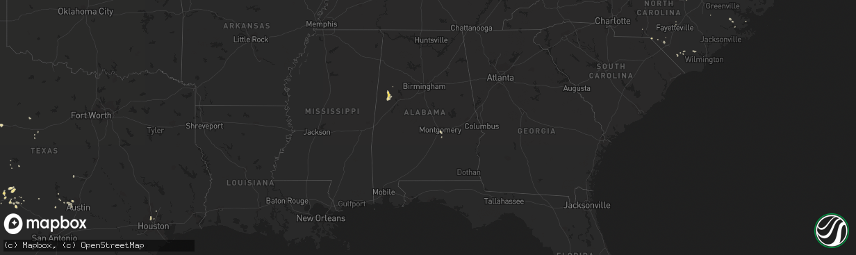 Hail map in Alabama on July 8, 2019