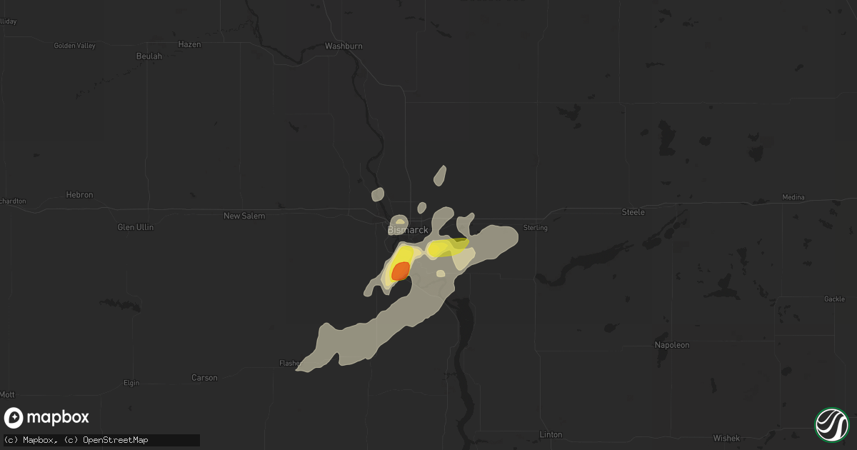 Hail map in Bismarck, ND on July 8, 2019
