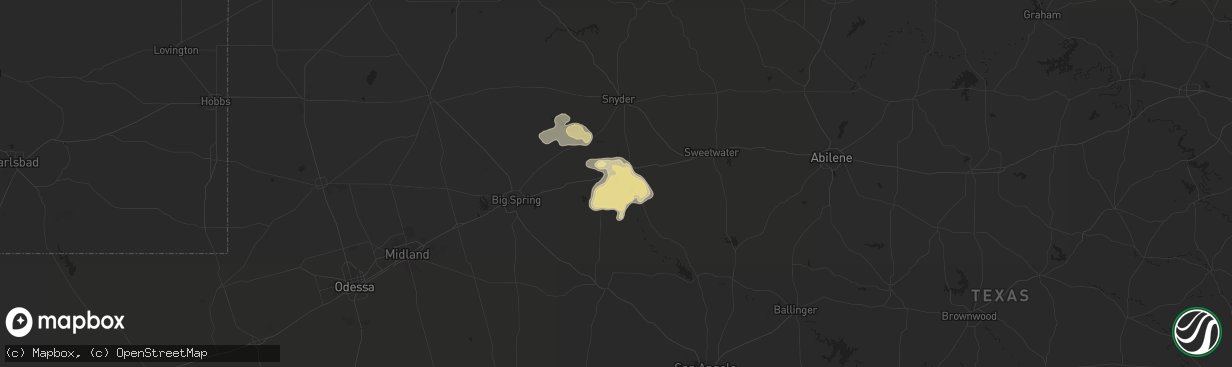 Hail map in Colorado City, TX on July 8, 2019